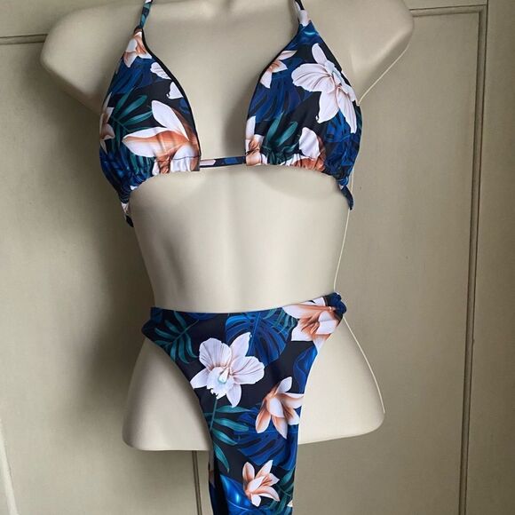 Tropical Print Triangle String Bikini M L - Picture 4 of 10